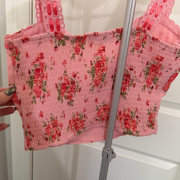 Floral Pink Crop Top with Lace Straps - Picture 6 of 6